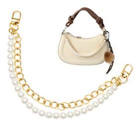 QEEYON Pearl Purse Chain Gold Bag Extender Metal Handbag Strap Short Shoulder Bag Charms Replacement Purse Accessories for Women, 1Pcs