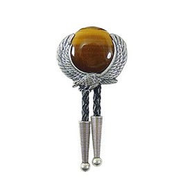Bolo Tie Western Eagle with Large Tiger's Eye Silver-Plated Leather Cord Adjustable with Clip, Colourful