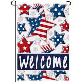 12 x 18 Inches 4th of July Welcome Garden Flag - Double-Sided Vertical Patriotic Stars and Stripes Yard Flag with Fireworks - Red White and Blue Outdoor House Lawn Porch Holiday Party Decorations