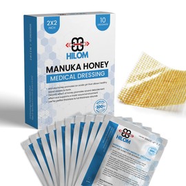 Hilom Medical Grade Manuka Honey Gauze Dressing 2 inch x 2 inch (10 Pack - Non-Adherent) | First Aid for Minor Wounds Such as Cuts or Advanced Wound Care of Bed Sores, Burns, or Lacerations