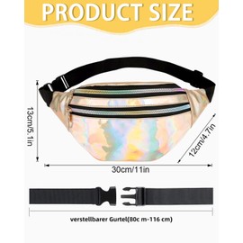 KGDUYC Bum Bag Fashion Waterproof Belt Bag Compartments with Zip Adjustable Reflective Strap Waist Bag for Men and Women Party Festival Sports Outdoor Travel - Gold, gold