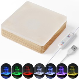 LED Display Wood Color Design Base with Acrylic Diffusion, RGB Color Changing & Dimming, for Home & Office Decor 10cm x 10cm x 2.7cm 9 Mode 7 Color Change