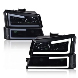 G-PLUS LED Headlights, Compatible with Chevy SIlverado/Avalanche 1500 2500 2003-2006 Left & Right Bumper Headlamps, Smoky Lens Black Housing Clear Reflector,faros delanteros