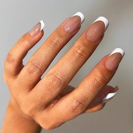 GloBlingle Brown French Tips Press on Nails Short Square - 40Pcs French Natural Jelly Gel Nail Tips Kits Fake Nails with Nail Glue 5 in 1 Acrylic Soft Gel Short False Nails Tip Manicure DIY XS/S/M/L