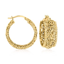 Ross-Simons 18kt Gold Over Sterling Beaded-Edge Byzantine Hoop Earrings