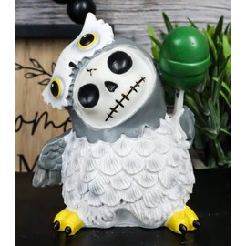Ebros Gift Furry Bones Spooky Hootie The Snow Owl Skeleton Figurine 3" H Furrybones Owl Bird with Green Lollipop Costume Hooded Skull Monster Collectible Sculpture Decorative Accent