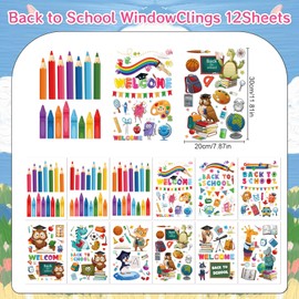 Yoyuspy Back to School Window Clings, 12 Sheets Welcome Back to School Owl Window Decals Decorations for Classroom, First Day of Classroom Window Stickers Decor for Glass (Double Sided, Removable)