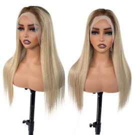 Ash BLonde Highlight Human Hair Wigs 22 Inch