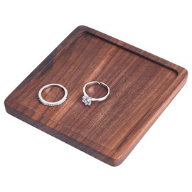 UNICRAFTALE Walnut Wood Square Ring Tray Brown Wood Jewelry Holder Ring Bowl Wooden Jewelry Organizer Storage for Earrings Necklaces Bracelet Watch Holder 100x99.5x9.5mm