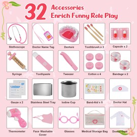 Sundaymot Doctors Set for Kids, 32 pcs Toy Doctors Kit with Stethoscope, Toddler Medical Play Set Role Play Dress Up Costume, Medical Carry Case for Boys Girls 3+ Years