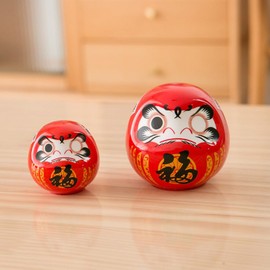 Zerodeko Daruma Doll Red Japanese Daruma 6cm 2 Inch Good Luck Well Wishes Ceramic Figurine Feng Shui Statue Wealth Charms A
