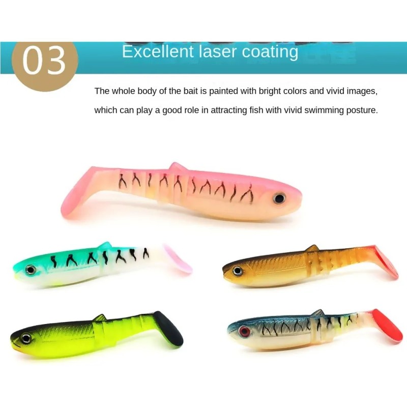 5 Anzuelos T-tail Wobbler Gusano Minnow Cebo Bass Biomimétic