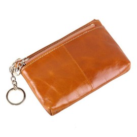 AprinCtempsD Women's Mini Coin Purse, Genuine Leather, Men's Wallet, Small Wallet with Zip, Key Ring, brown, 13 x 1.5 x 9 cm