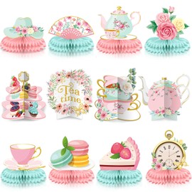 Chrisfall 12 Pcs Tea Party Decorations Floral Teapot Honeycomb Centerpieces Tea Party Table Decor for Princess Birthday Baby Shower Wedding Favors