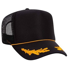 Ashen Fane Polyester Foam Front 5 Panel High Crown Mesh Back Trucker Hat, Black Gold