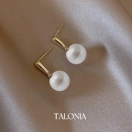 TALONIA Women's Swinging White Pearl Earrings, 925 Silver Earrings, 18K Gold Plated, Gold, Cute, Stylish, Hypoallergenic, Small, Mini, Leave Both Ears, Set of 2, For Women, Birthday Gift, Gold