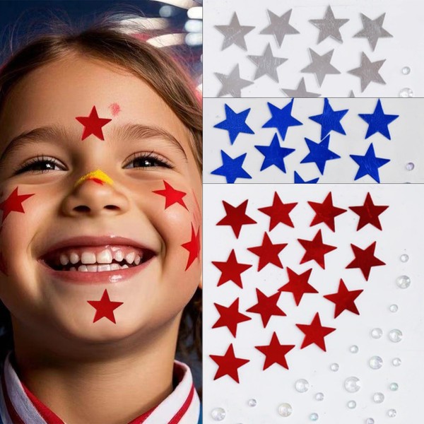 3Pack Independence Day Stars Rhinestone Face Body Nail Stickers Patriotic