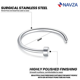 NAVZA Unisex 6mm & 8 mm Women Fake Stainless Steel Smooth Nose Ring Silver Hoops