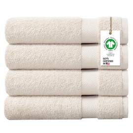 Delara 100% Organic Cotton Towels 650 GSM Plush Feather Touch Quick Dry Bath Towel, Pack of 4 GOTS Certified, Oeko-Tex Green Certified, Organic Cotton Bath Towel, 30"X58"