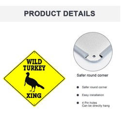 Metal Tin Sign Wild Turkey Xing Crossing Caution Animal Farm Ranch Hunter Road Décor Indoor Outdoor Wall Decor Yard Square Sign 12" x 12"