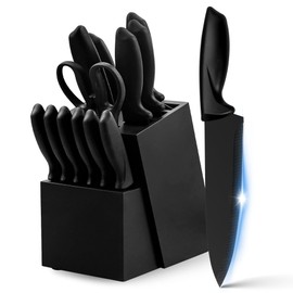 Knife Set, 16 Pieces Kitchen Knife Set with Block and Sharpener, Knife Block Set with Ergonomic Handles, High Carbon German Stainless Steel, Dishwasher Safe