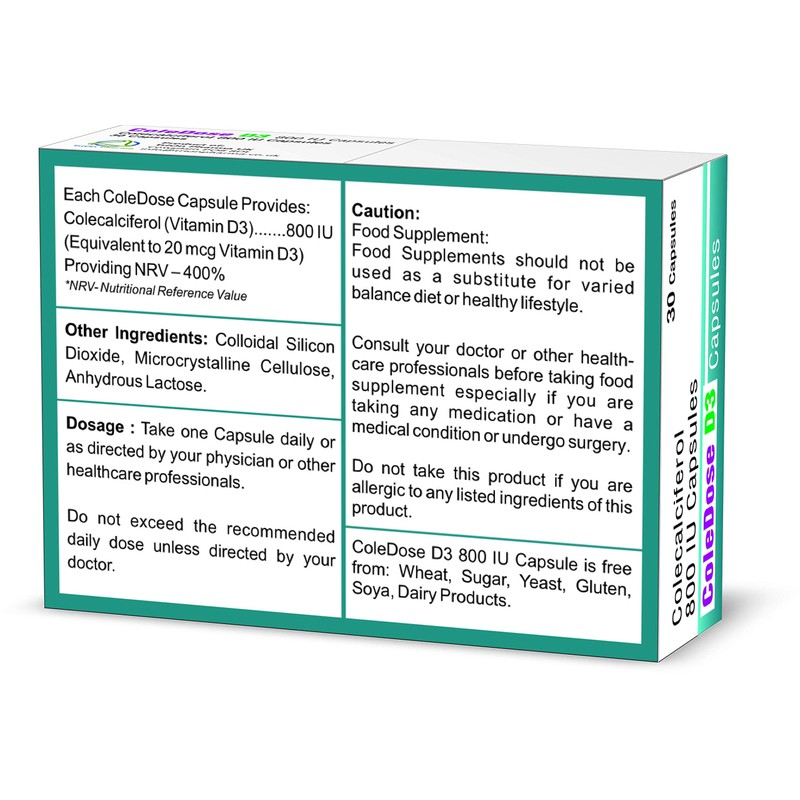 Vitamin D 800 IU –Equivalent to 20 mcg - ColeDose