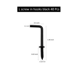 IDEALSV Black 1 Inch 1 Shape Screw Hooks L Shape Hook 7 Shape Right Angle Medal Hooks (40 Pack)