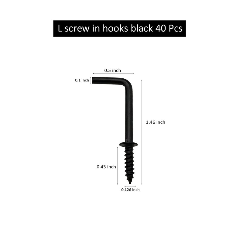 IDEALSV Black 1 Inch 1 Shape Screw Hooks L Shape