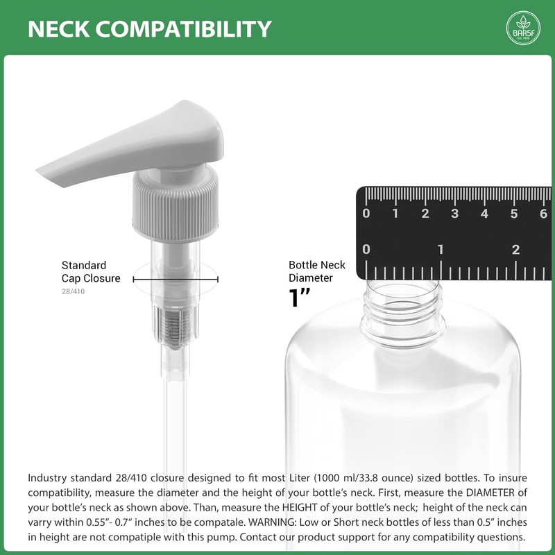 Pump for Shampoo Bottle 33.8 oz, Conditioner, Lotion, 1-Inch Neck,