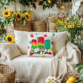 AACORS Summer Pillow Cover 18x18 Inch Ice Cream Popsicle Decor Farmhouse Seasonal Pillow Case Decorations for Home Sofa Couch AA720-18