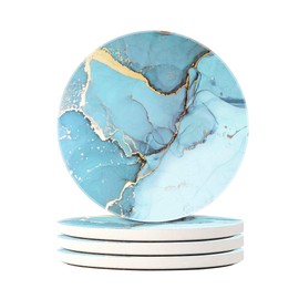 Haocoo Set of 4 Round Drink Coasters - Absorbent Stone Coaster Set with Cork Base and Ceramic Stone, Decorative Coaster for All Types of Cups