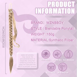 Long Braided Ponytail Extensions with Elastic Hair Tie Straight Wrap with Braid Pony Tails Hair Pieces Natural Soft Synthetic Ponytail Hair Extensions for Women (Light Blonde)