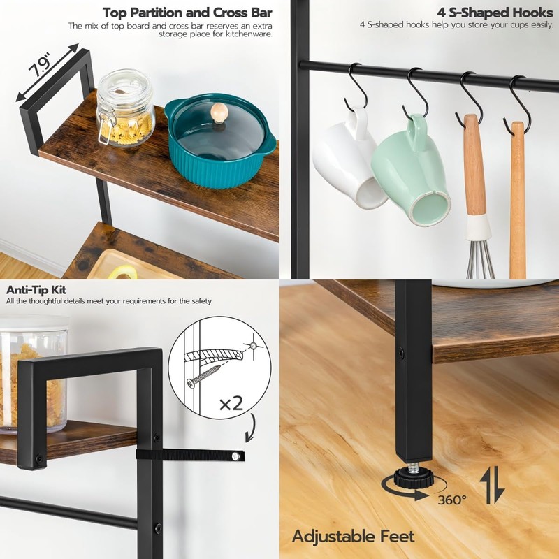 HOOBRO Bakers Rack with Power Outlet, 35.4 Inches Coffee Bar