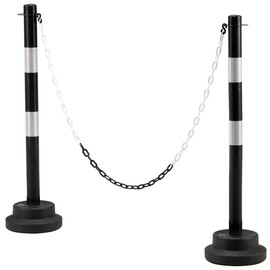 Dragosum [2 Pack] 34 inch Traffic Delineator Post with Weighted Base, Black Safety Cones with 5 FT Plastic Chain, Safety Barriers with Reflective Collar for Parking Lot, Driving Training