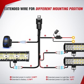 Nilight 14AWG LED Light Bar Wiring Harness Kit 12V On Off 5Pin Rocker Switch Laser Waterproof Toggle Switches Power Relay Blade Fuse for Work Lights Cars Boat ATV Trucks-3 Leads, Bule