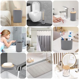 Grey Bathroom Accessories Set 23PC Complete, Waffle Shower Curtain with Liner, Bath Mat, Toilet Rug, Trash Can, Toilet Brush, Soap Dispenser, Toothbrush Holder, Tumbler, Soap Dish, Swab Jars