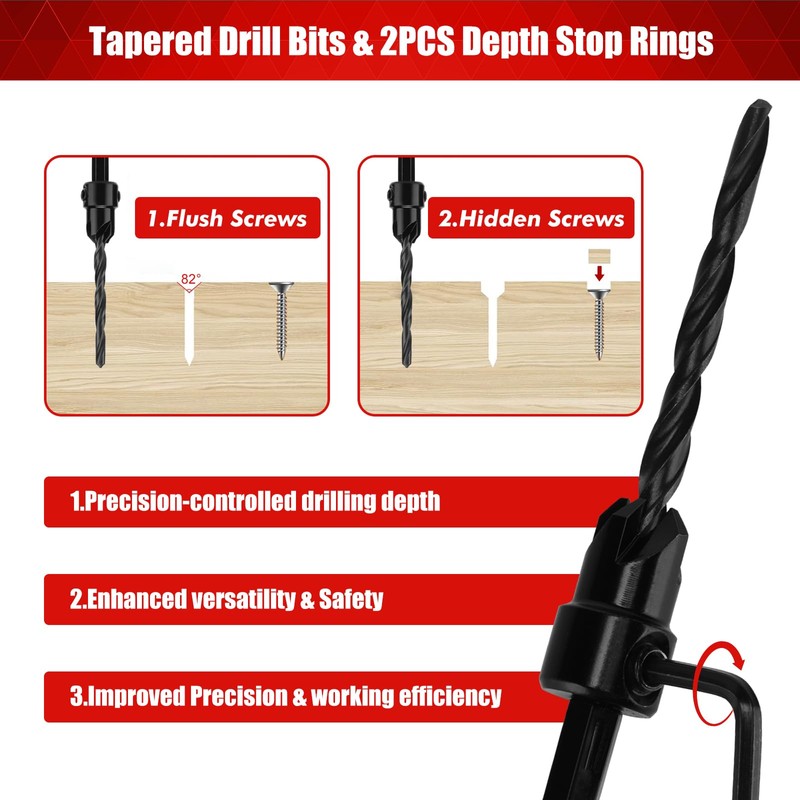 CASOMAN 15 PCS Countersink Drill Bit Set, Tapered Drill Bits,