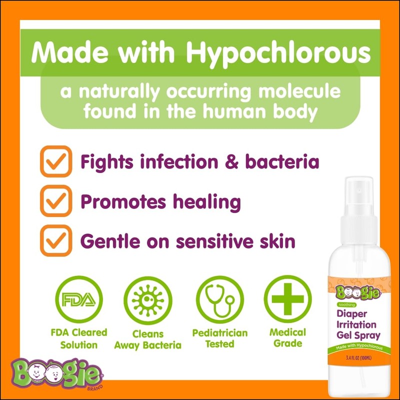 Boogie Diaper Irritation Gel Spray, Made with Hypochlorous, 3.4 oz