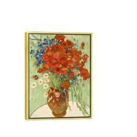 Wieco Art Framed Art Red Poppies and Daisies Canvas Prints Wall Art of Van Gogh Famous Floral Paintings Reproduction Abstract HD Classical Flowers Pictures Artwork