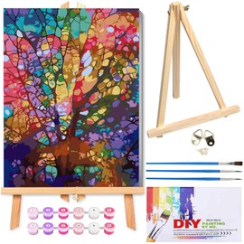 VIGEGU Paint by Numbers kit for Adults Beginner Framed - with Wooden Easel Gift Box,Paint by Numbers with Frame Colorful Life Tree DIY Adults' Paint-by-Number Kits for Wall Decor 12x16inch