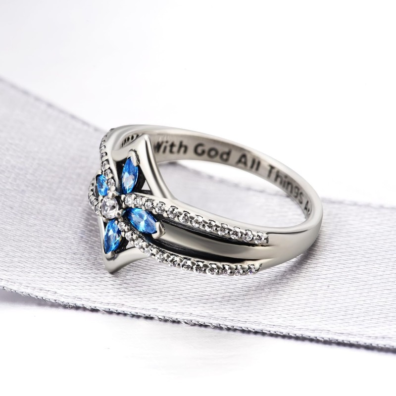 YFN Cross Ring Vintage Tone Sterling Silver With God All