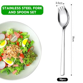 10Pcs Stainless Steel Spork, 2-in-1 Multifunctional Metal Spork, Long Handle Salad Fork Spoon, Camping Sporks for Camping at Home Travel