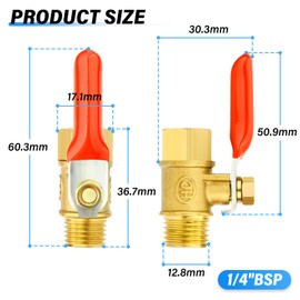 TAILONZ PNEUMATIC 3PCS 1/4 Inch Brass Mini Ball Valve Shut-off Switch, 1/4 Inch Male x Female Thread BSP Pipe Fitting