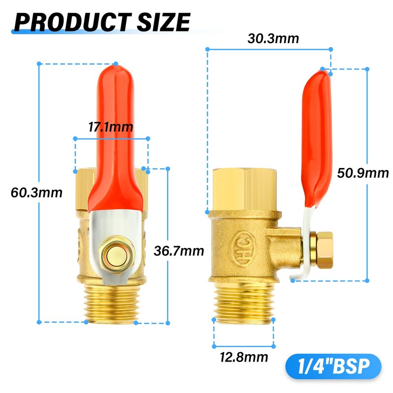 TAILONZ PNEUMATIC 3PCS 1/4 Inch Brass Mini Ball Valve Shut-off