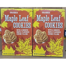 Trader Joe Maple Leaf Cookies with a Smooth Maple Crème Filling 11.4oz 323g (Two Boxes)
