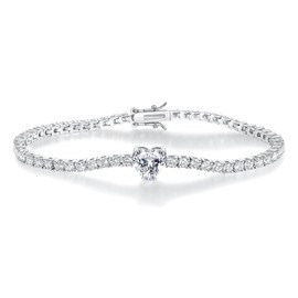 TIKJE Heart-Shaped Birthstone Cubic Zirconias Tennis Bracelet | 4.0mm White Gold Bracelets for Women Birthday Gift| Size 7-7.5 inches, 7, Cubic Zirconia
