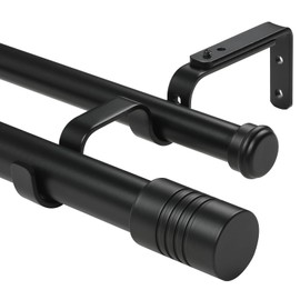 Creatyi 1 Inch Heavy Duty Double Curtain Rods 32 to 144 Inch Adjustable Double Curtain Rods for Windows for Bedroom Living Room Kitchen Study Office (Black)