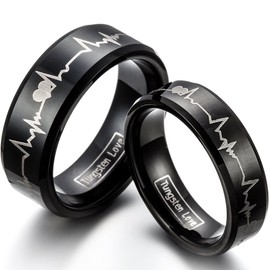 Tungsten Love 6mm Black Comfort Fit Tungsten Carbide Ring With Laser Forever Love Design Women's Aniversary/Engagement/Wedding Band : UK Size - M