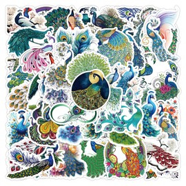 50 Pcs Peacock Stickers for Water Bottle,Bike,Phone,Computer, Car,Laptop,Motorcycle, Scrapbook,Luggage,Skateboard,Cute Animal Stickers,Waterproof Aesthetic Vinyl Decals,Gift for Teens Boys Adults