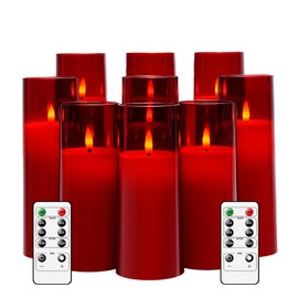 kakoya Flickering Flameless Candles Battery Operated with Remote and 2/4/6/8 H Timer Plexiglass Led Pillar Candles Pack of 9 (D2.3 xH 5" 6" 7") with Realistic Moving Wick Candles for Home Decor(Red)